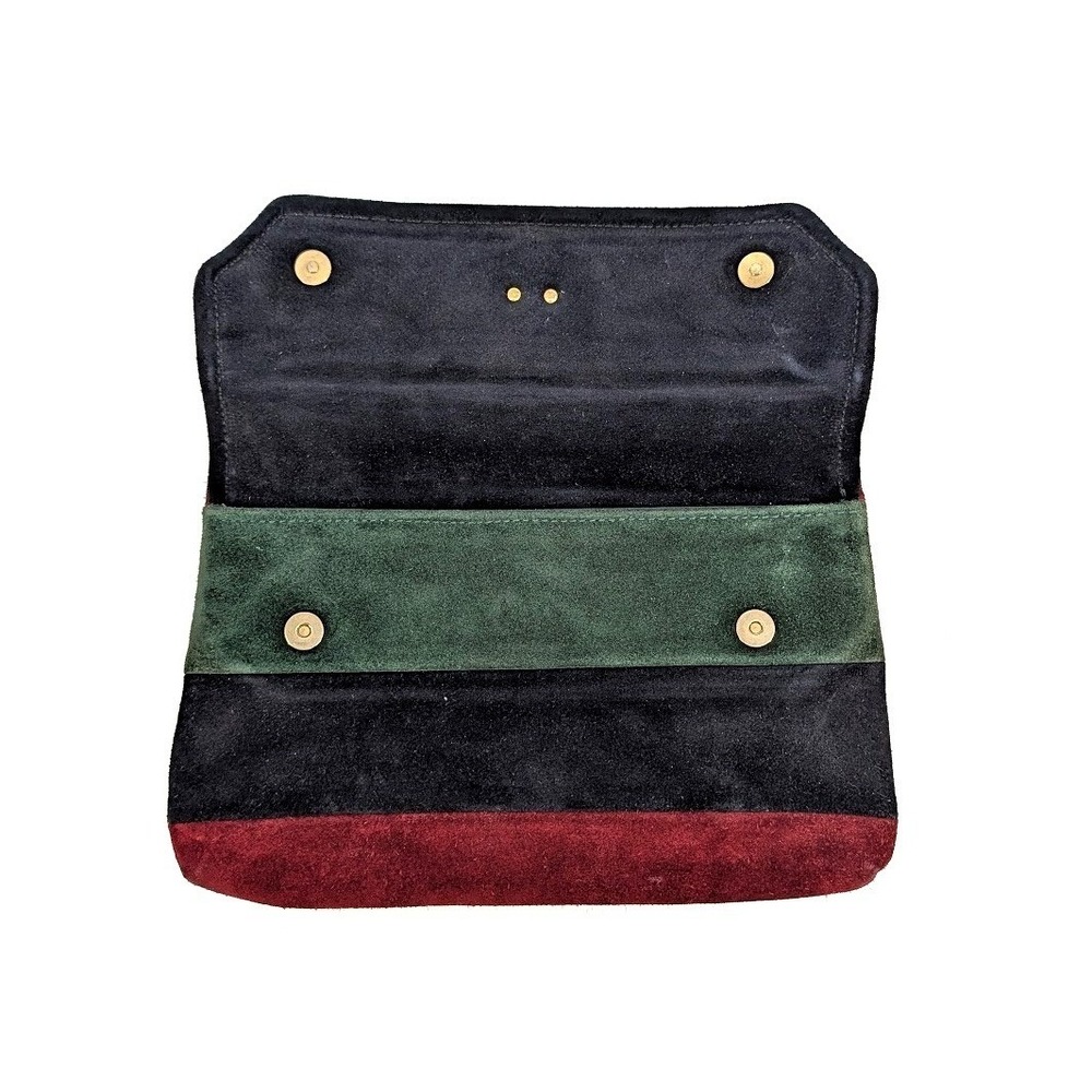 Vintage Suede Colorblock Clutch in Burgundy, Forest Green & Black - Picture 4 of 10